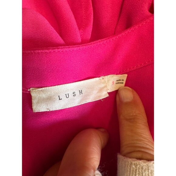 Lush Dark Pink Blouse Size Small Chiffon Roll Tab Sleeves - Picture 3 of 3